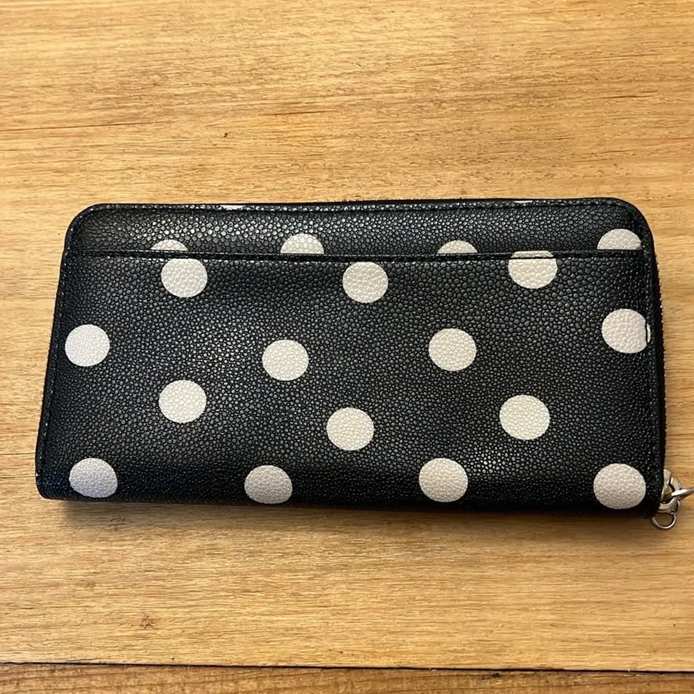 Kate Spade Polka Dot Wallet Black and Cream Coated Canvas Accordion Long Wallet